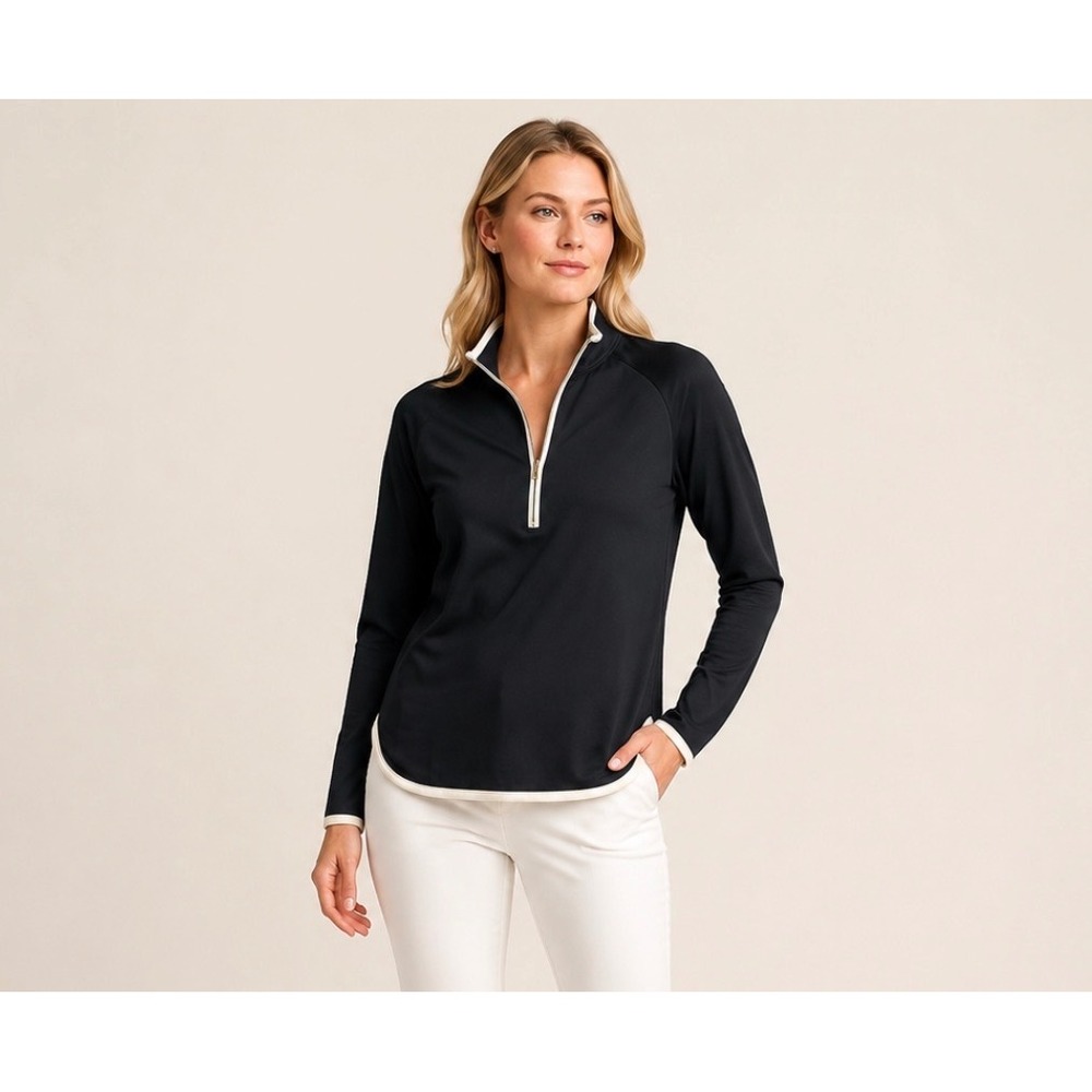 Peter Millar Womens XL Navy Blue 100% Cotton Quarter Zip Pullover White Trim